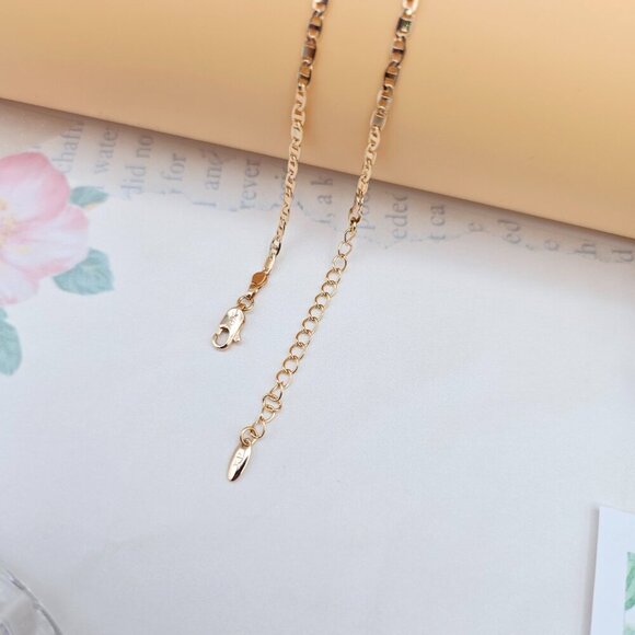 Rose Gold Chain Necklace with Polished Flat Links - 45+5cm Adjustable, XPNL0046 - Picture 10 of 12